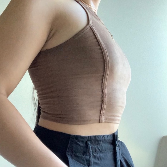 papaya tan brown suede crop top size small - Picture 5 of 6